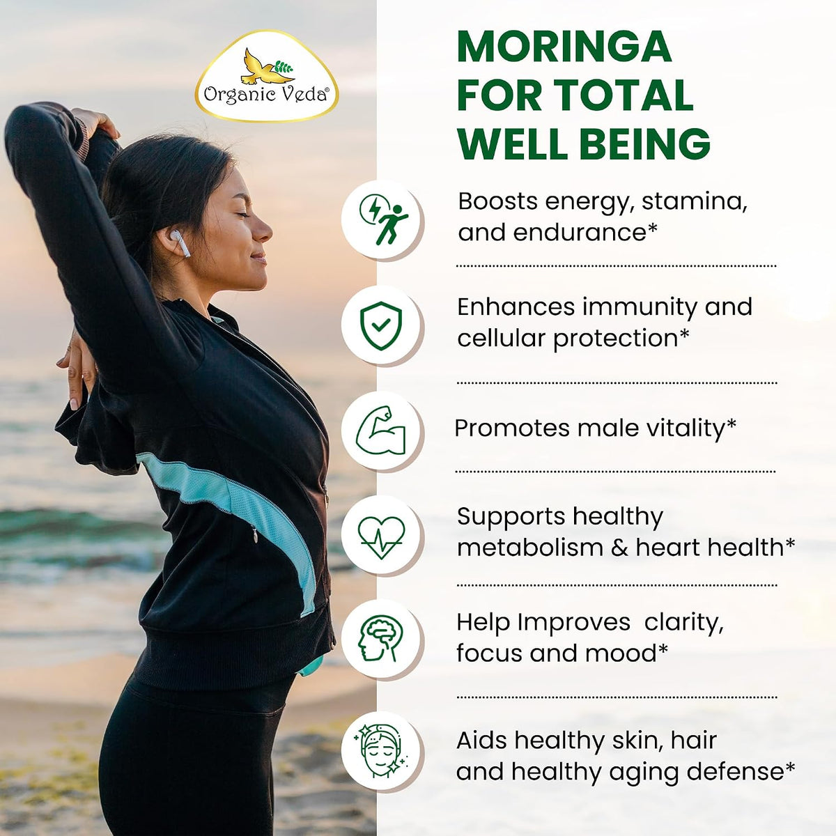 Organic Veda Moringa Seed Capsules - Omega 3-6-9, Antioxidants & Amino Acids, 120 Vegan Capsules - görsel 6