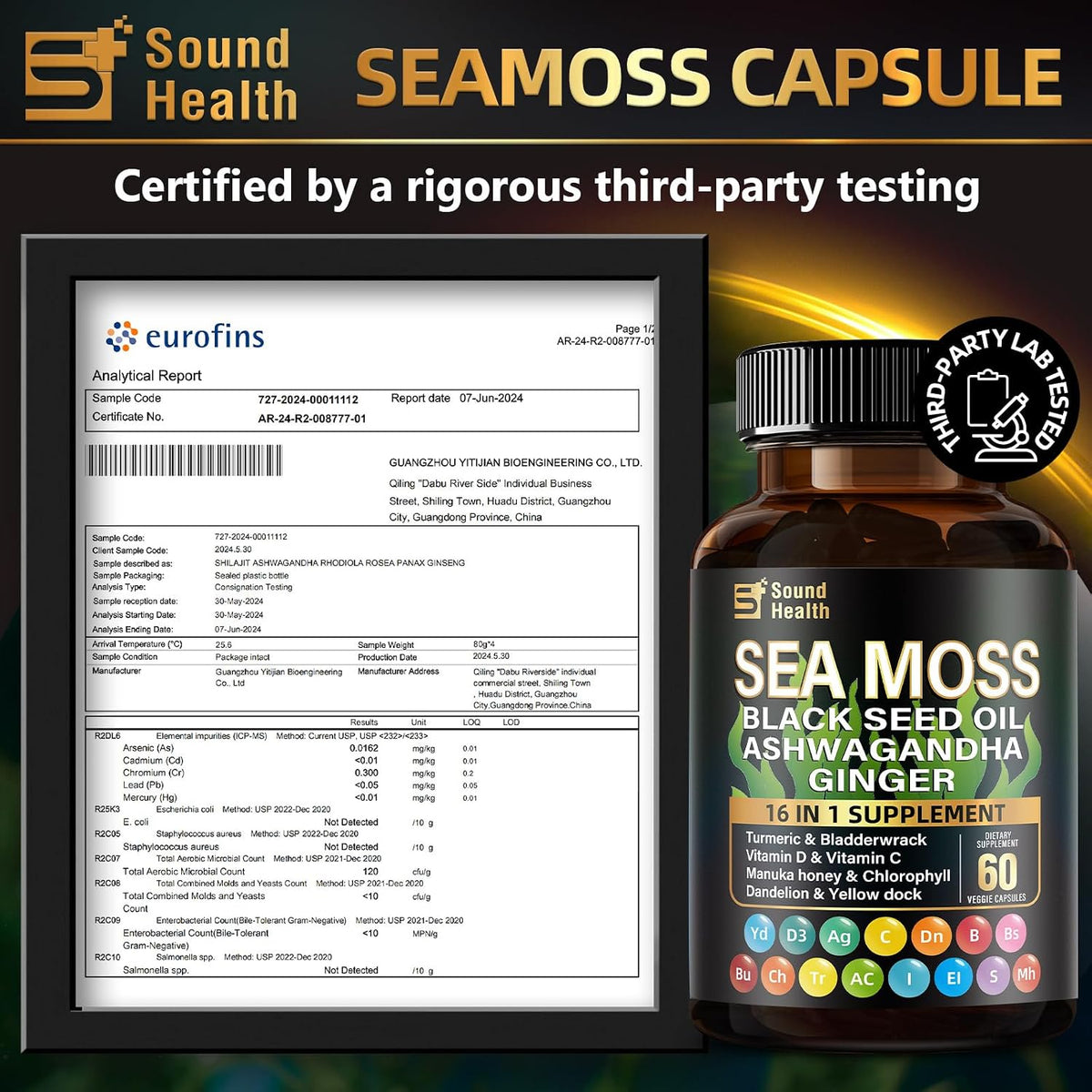 SoundHealth Irish Sea Moss Capsules for Sleep Support & Hair Growth, 16 in 1 Complex Supplement for Men & Women – Image 3