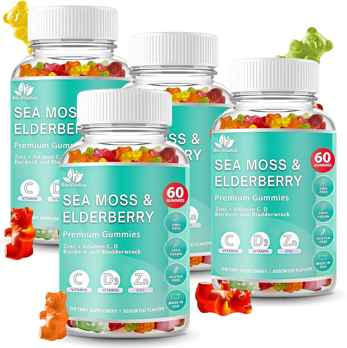Irish Sea Moss Gummies with Elderberry – Immune Support Supplement with Vitamin C, D & Zinc – Vegan Gummies for Adults & Kids – 60 Count - görsel 10