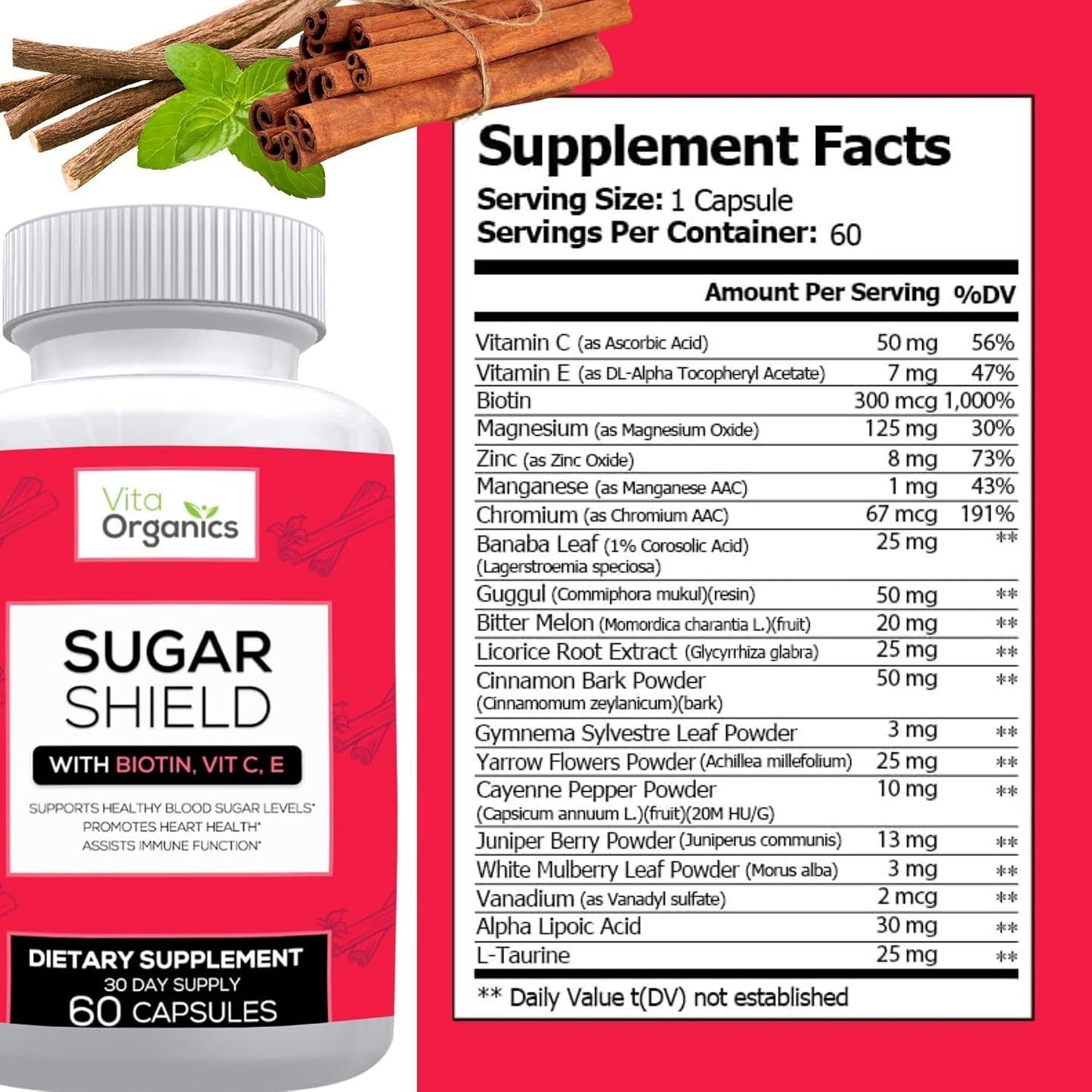 Sugar Shield - Advanced Sugar Support Food Supplement with Biotin, Chromium & Herbs - 60 Vegan Capsules - görsel 4