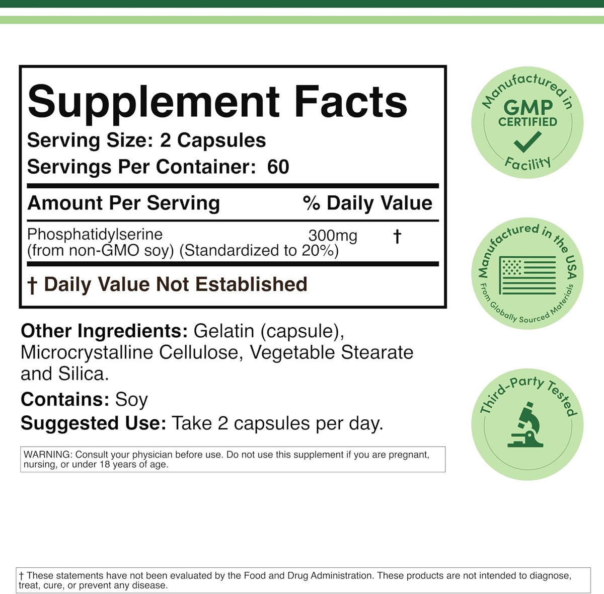 Phosphatidylserine Supplement 300mg Per Serving, 120 Capsules by Double Wood - görsel 2