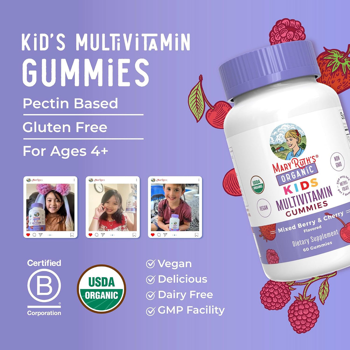 MaryRuth's Children's Multivitamin Gummies - 1 Month Supply (60 Count) - Ages 4+ - Vegan - görsel 9