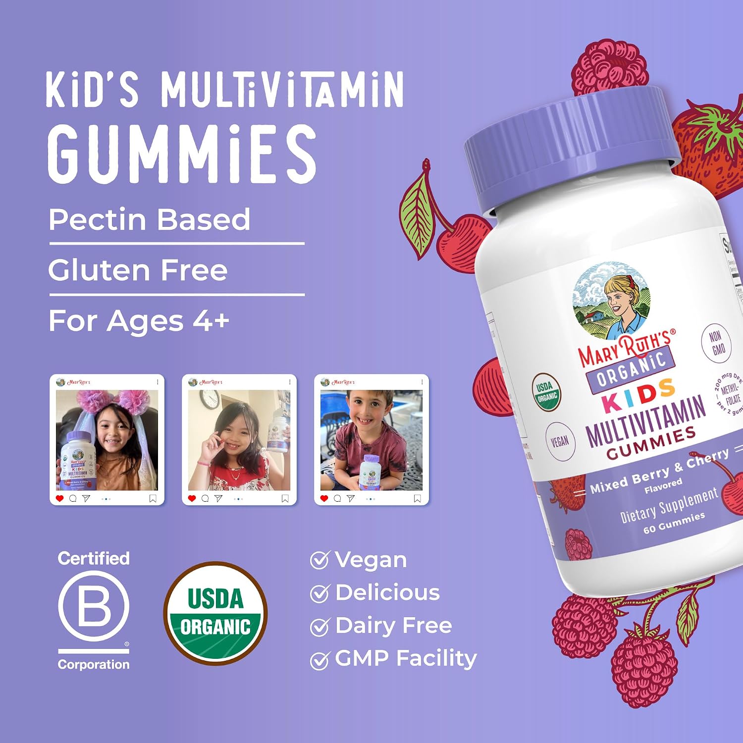 MaryRuth's Children's Multivitamin Gummies - 1 Month Supply (60 Count) - Ages 4+ - Vegan - görsel 9