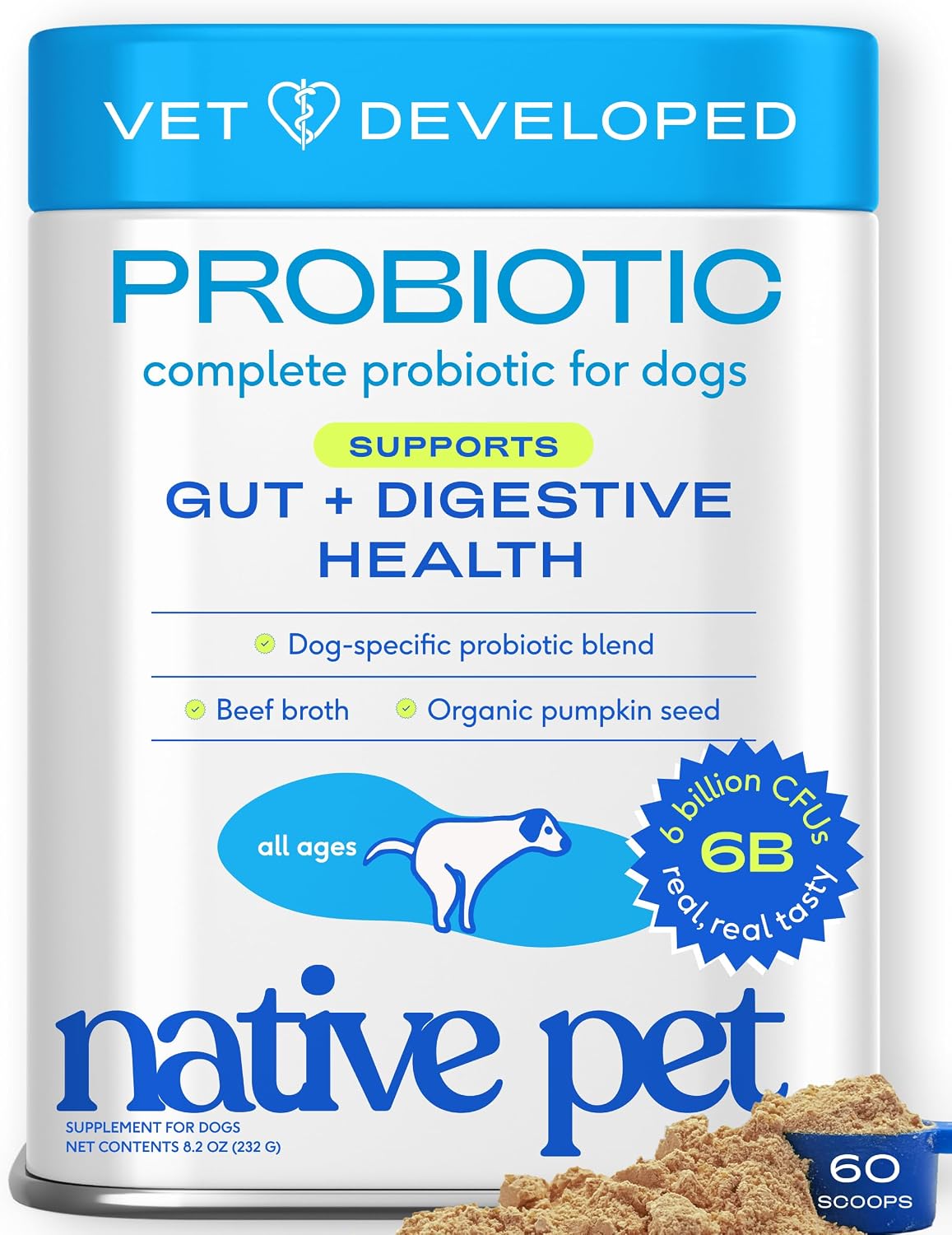 Native Pet Probiotics for Dogs – Vet-Formulated Probiotic Powder for Gut & Digestive Health (6 Billion CFUs, 120 Scoops) - görsel 9