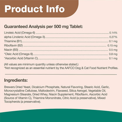 NaturVet Brewer's Dried Yeast Formula with Garlic Flavouring for Dogs & Cats, 5000 Chewable Tablets
