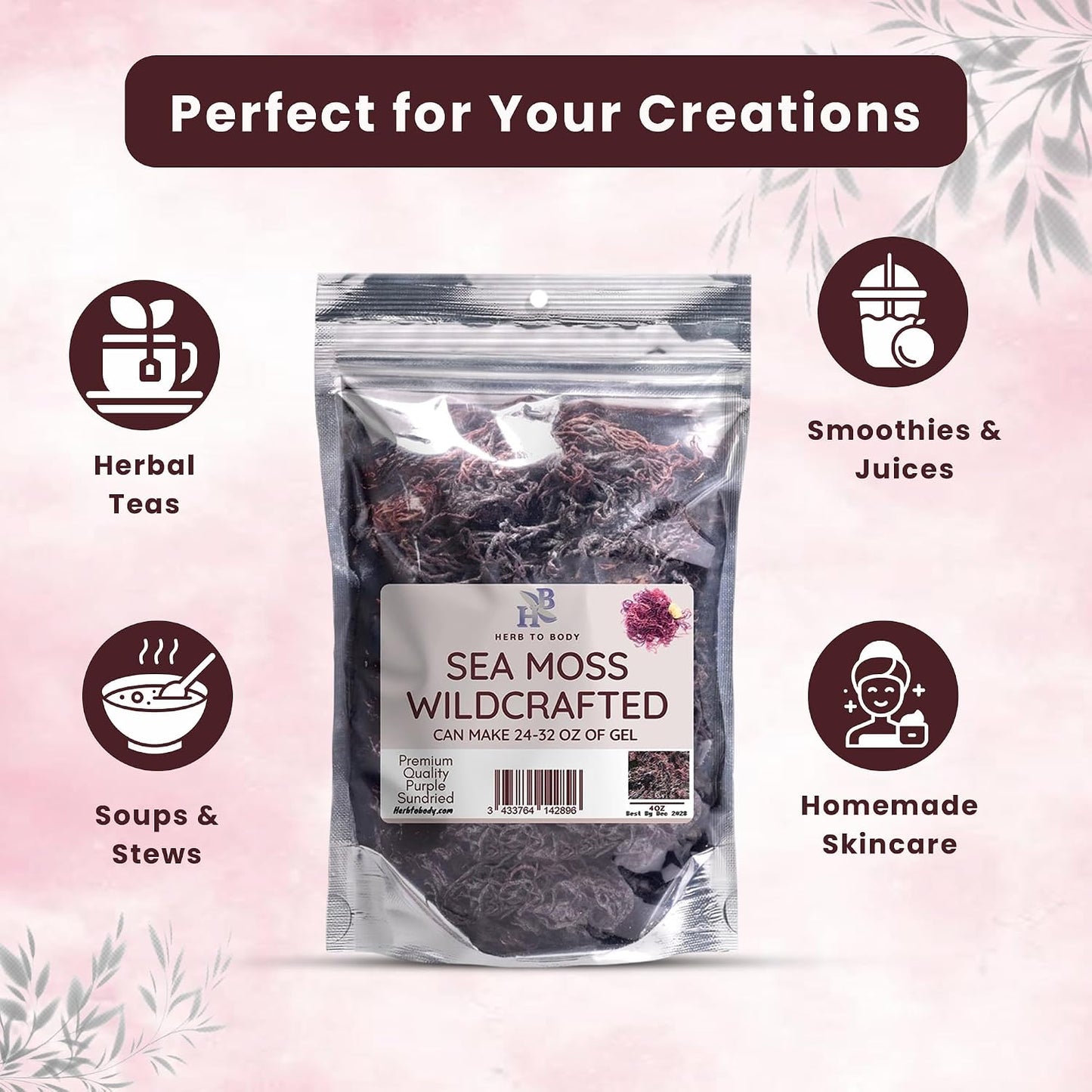 Herb To Body Purple Sea Moss – 113g (4oz), Wildcrafted from Saint Lucia, Raw & Dried - görsel 5