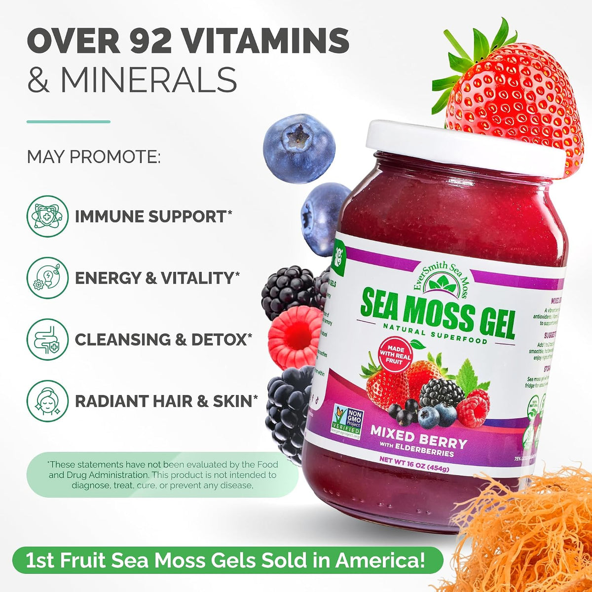 Wildcrafted Irish Sea Moss Gel, Mixed Berry - 1 Jar - görsel 3