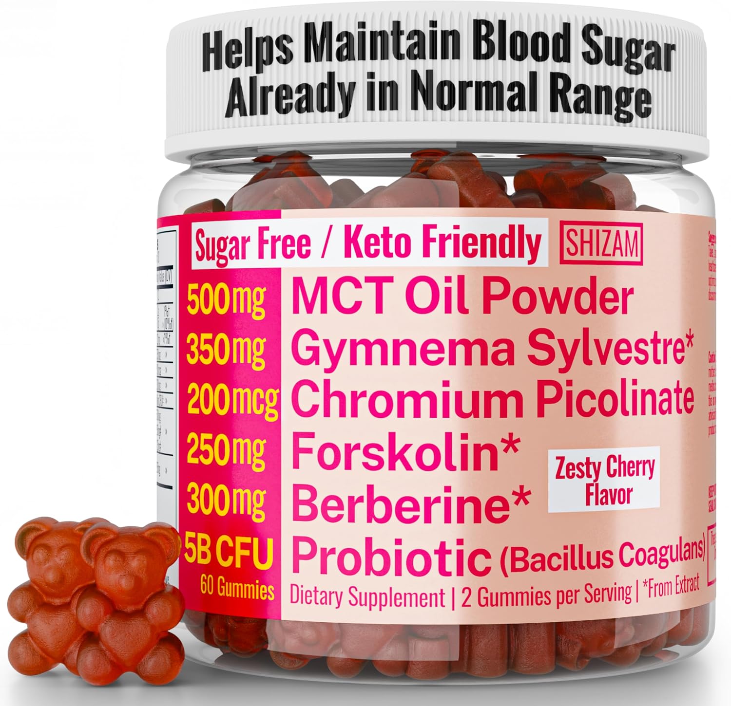 SHIZAM C8 & C10 MCT Oil, Gymnema Sylvestre, Chromium Picolinate, Probiotic & Berberine Gummies - görsel 1
