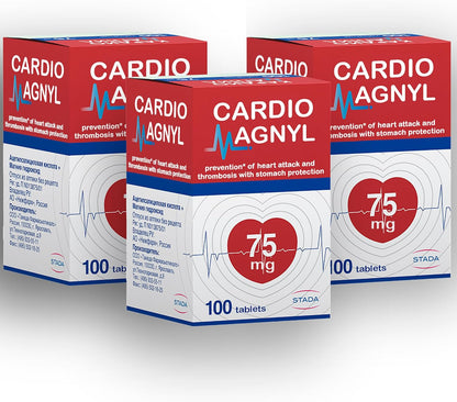 Cardiomagnyl Food Supplement - 3 Packs of 100 Tablets (75 mg each)