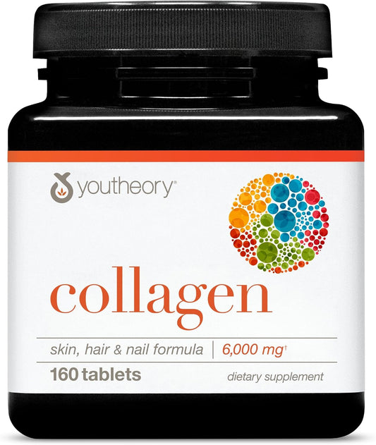 Youtheory Advanced Collagen with Vitamin C – 6000 mg Hydrolysed Collagen Peptides – 160 Tablets