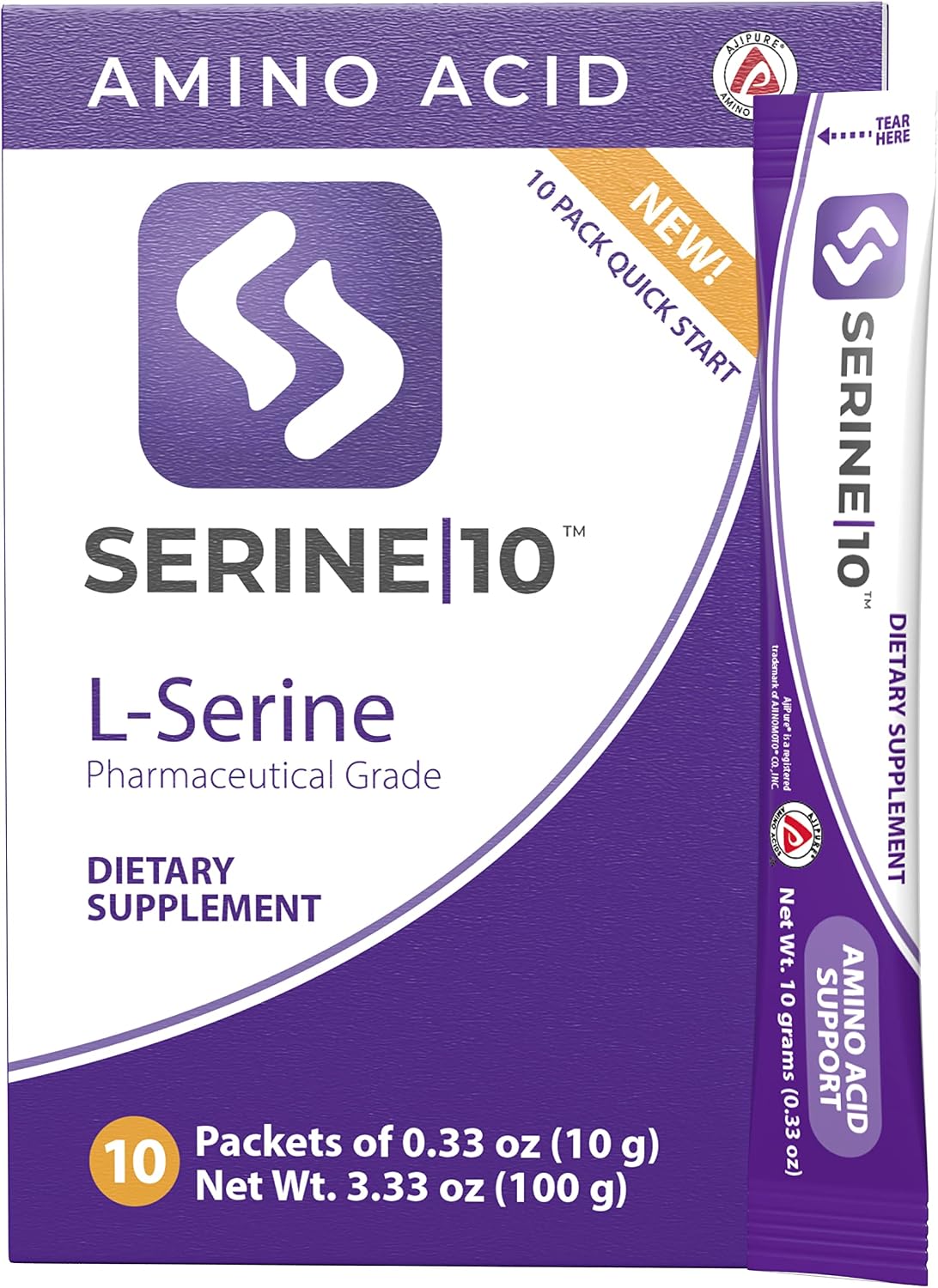SERINE10 L-Serine Nootropics Sachets - Supports Brain Health, Memory and Focus - 10 Premeasured Powder Sachets with 10 g (10000 mg) of Pure L-Serine - görsel 1