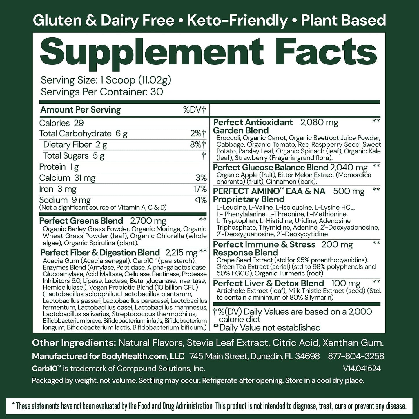 BodyHealth Perfect Greens Formula - Superfood Green Apple Smoothie Powder (30 Servings) - görsel 2
