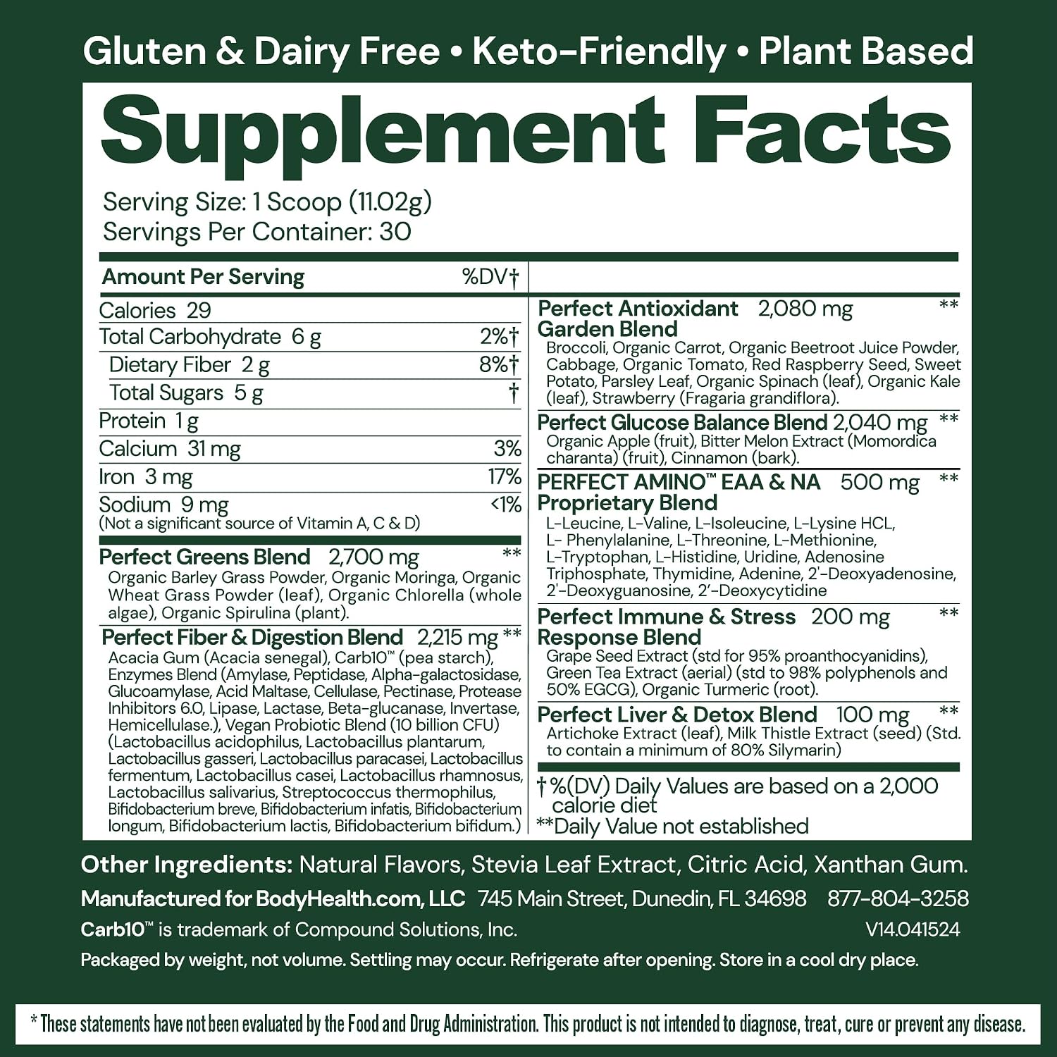 BodyHealth Perfect Greens Formula - Superfood Green Apple Smoothie Powder (30 Servings) - görsel 2