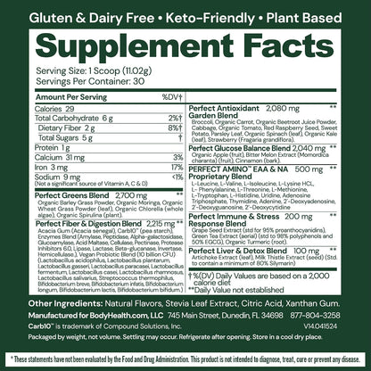 BodyHealth Perfect Greens Formula - Superfood Green Apple Smoothie Powder (30 Servings)