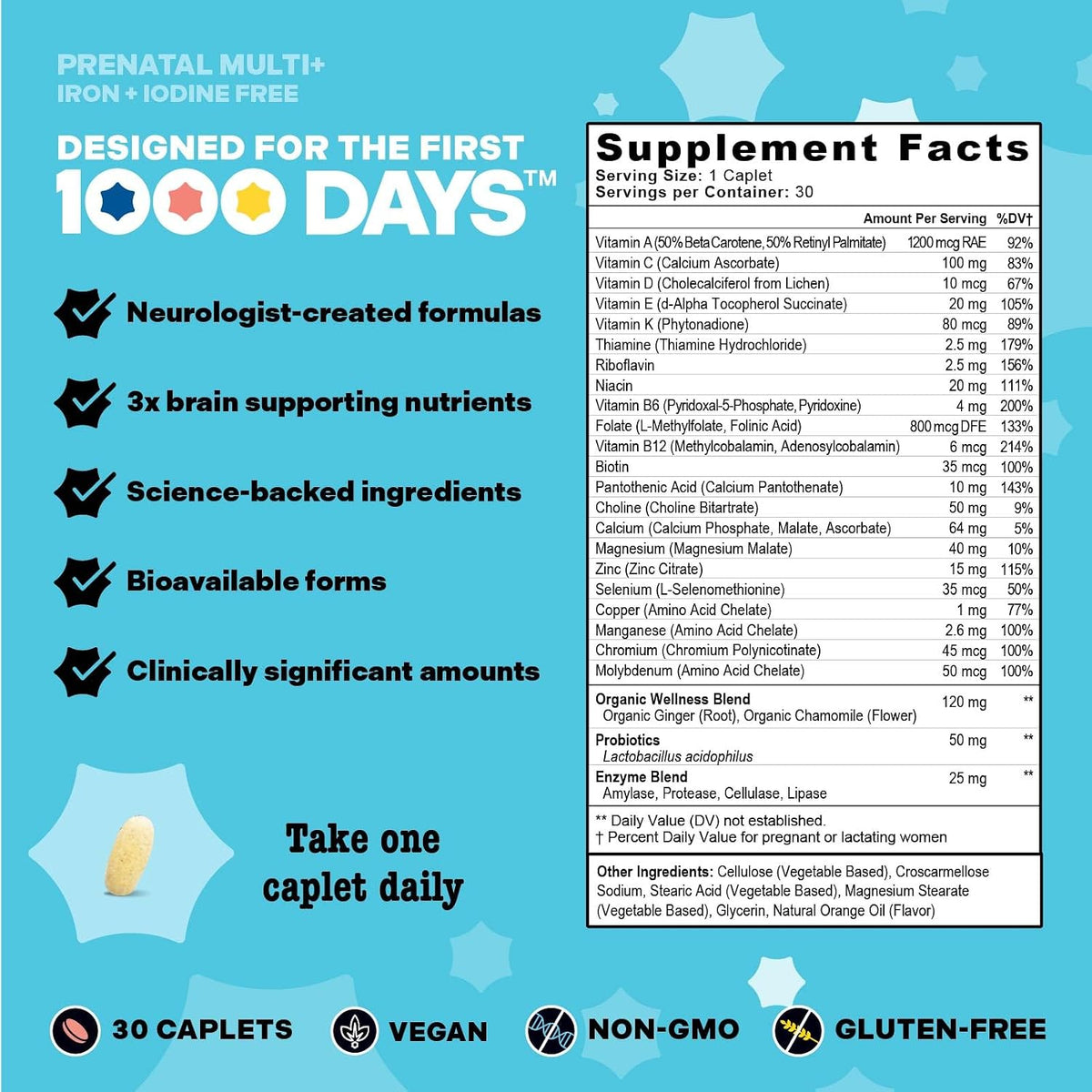 Mama Bird - Prenatal Multi+ Without Iodine or Iron (30 Servings) - Vegan, Gluten-free, Non-GMO - görsel 4