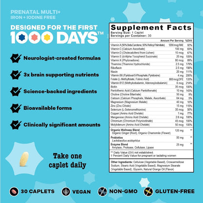 Mama Bird - Prenatal Multi+ Without Iodine or Iron (30 Servings) - Vegan, Gluten-free, Non-GMO