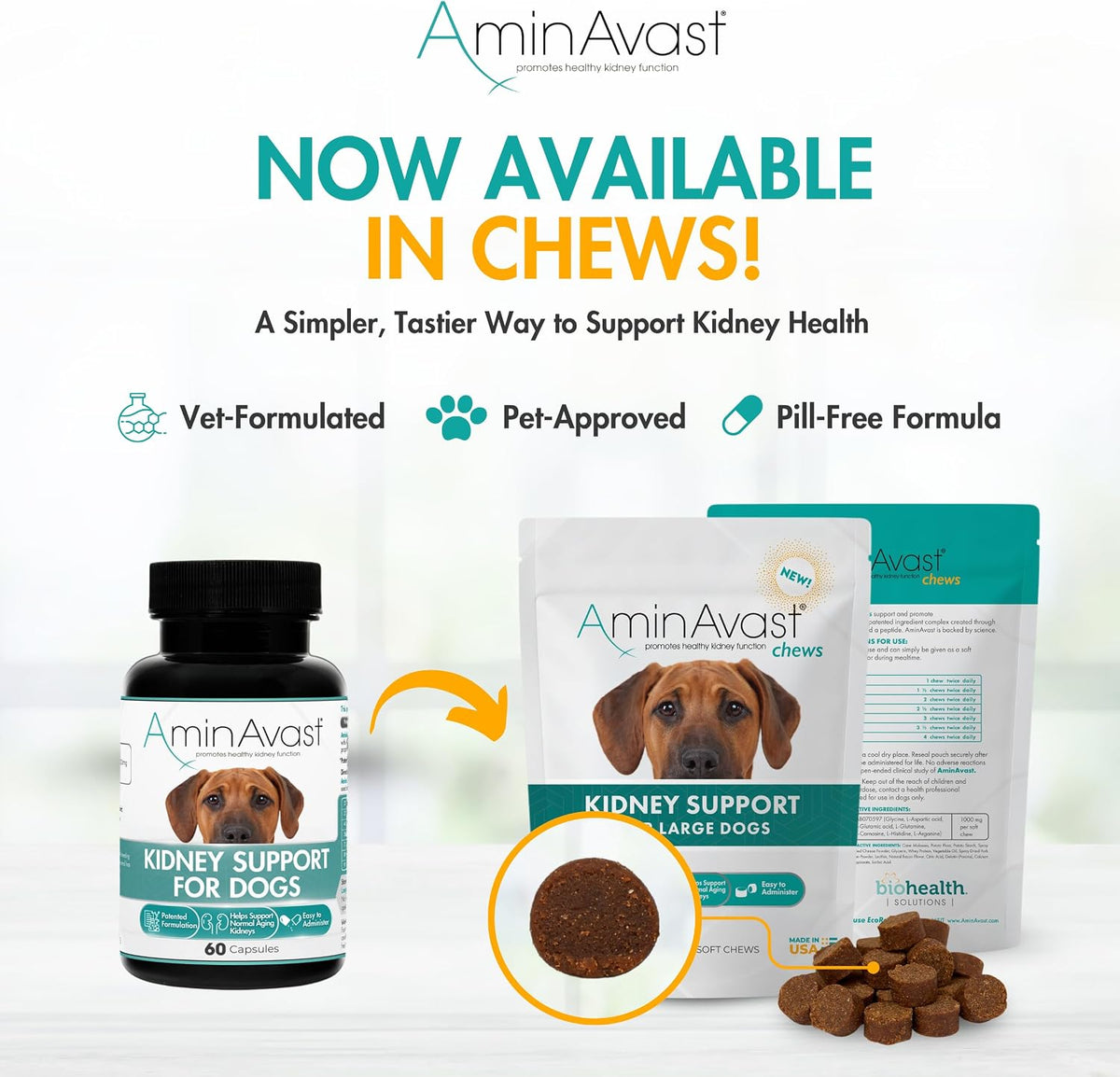AminAvast Dog Kidney Supplement - Supports Natural Kidney Function - Promotes Health & Vitality of Ageing Kidneys - Pet-Friendly, 1000mg, 60 Capsules - görsel 4