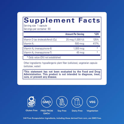 Pure Encapsulations Synergy K - Vitamin K1, K2 & D3 - 60 Capsules