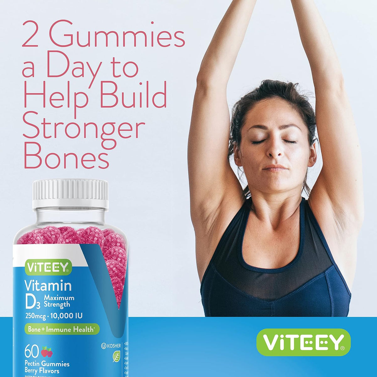 Viteey Vitamin D3 Gummies for Adults and Teens – 10,000 IU (250 mcg) – Maximum Strength Immune and Bone Support – Chewable, Kosher, Non-GMO, Vegetarian – 120 Count - görsel 6