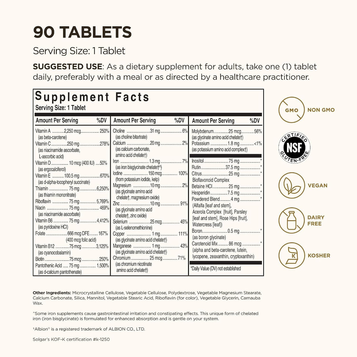 Solgar Formula VM-75 Multivitamin with Chelated Minerals - 90 Tablets - görsel 2