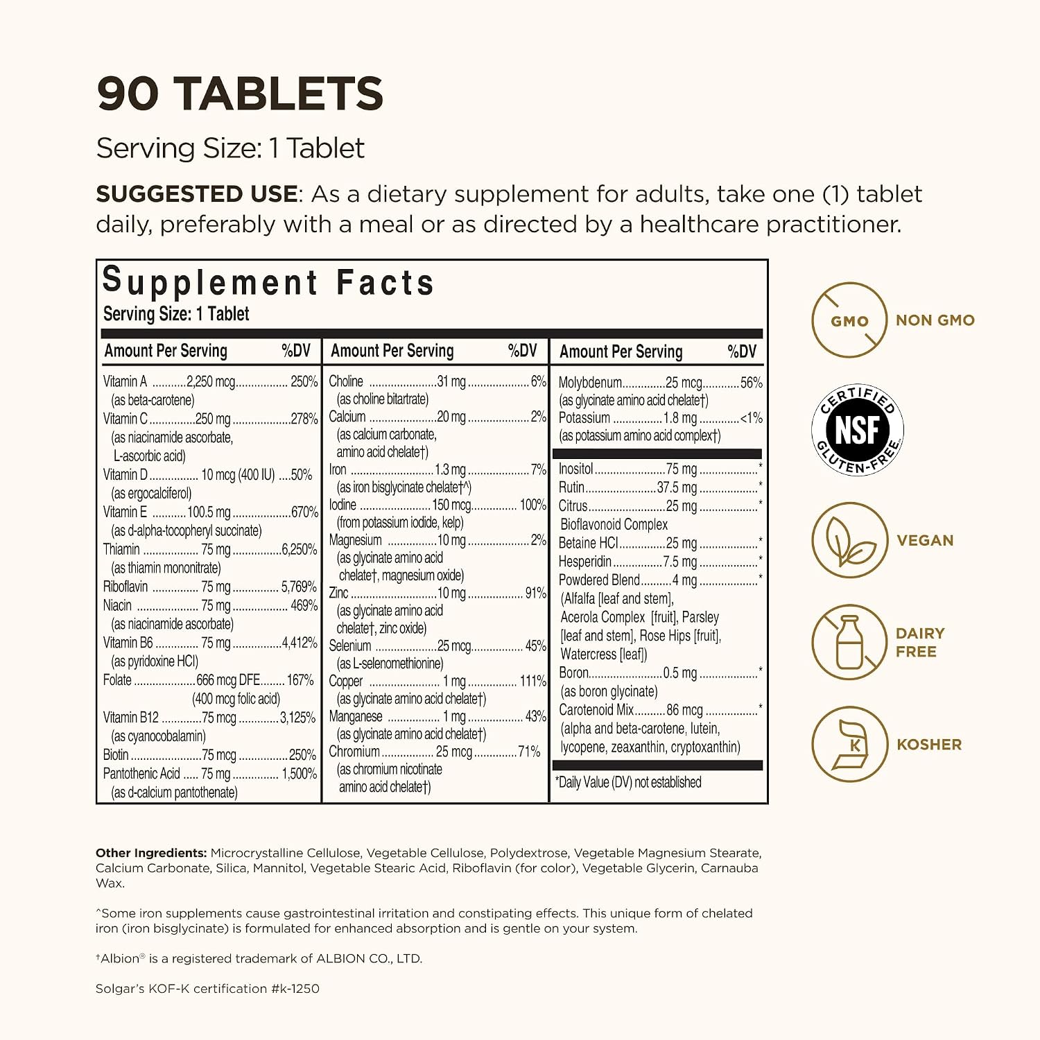 Solgar Formula VM-75 Multivitamin with Chelated Minerals - 90 Tablets - görsel 2