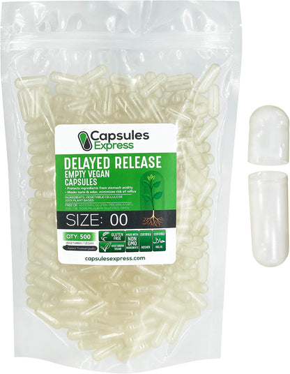 XPRS Nutra Delayed Release Size 00 Empty Capsules – 100 Count Clear Vegan Capsules