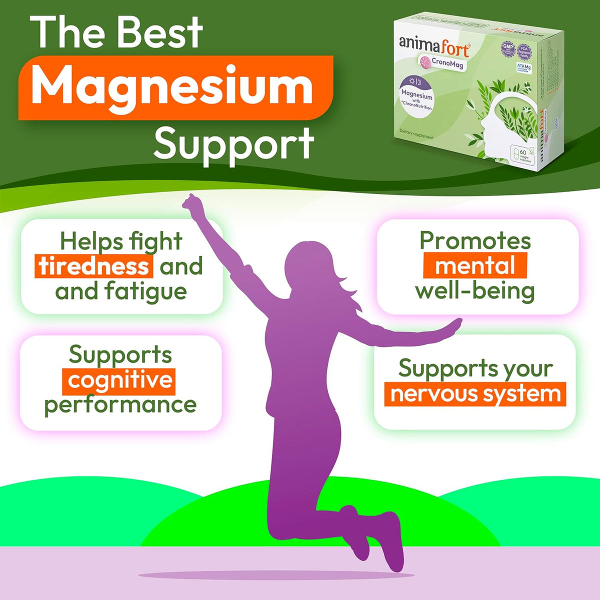 Animafort CronoMag - Magnesium Complex with 6 High-Absorption Salts, Vitamins B12 & D, 60 Capsules - görsel 4