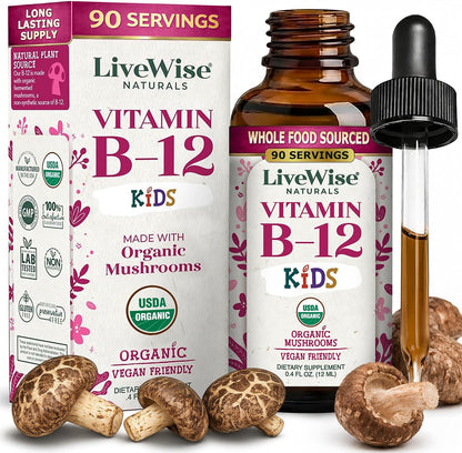 Live Wise Naturals Vitamin B12 Liquid Drops for Children – Vegan, Non-GM, Low Dose (5mcg per serving)
