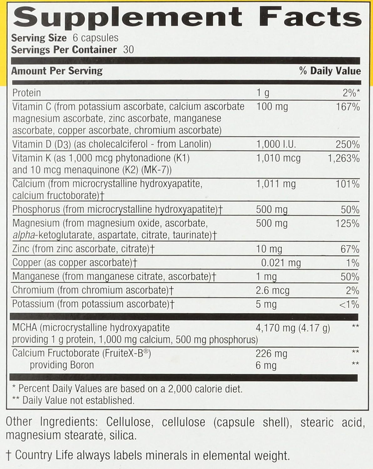 Country Life Bone Solid - Bone Health Supplement with MCHA, Calcium, Magnesium, Zinc, Vitamins K2 & D3 - 180 Capsules - görsel 4