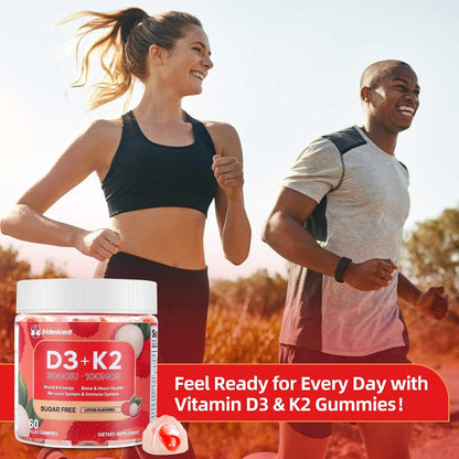IRIDESICENT Vitamin D3 K2 Gummies - Sugar Free, Vegan, 5,000 IU D3 + 100 mcg K2 (MK-7) for Bone & Immune Support, Lychee Flavour (60 Count)