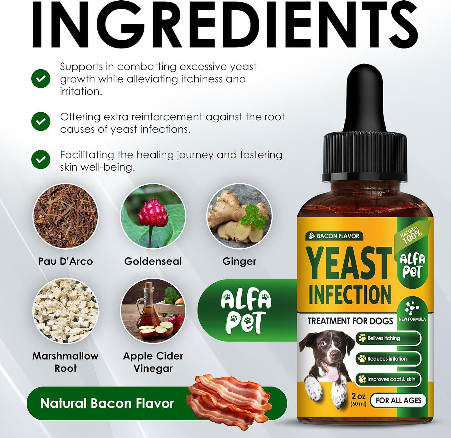 Yeast Infection Treatment for Dogs – Liquid Herbal Supplement – Bacon Flavour, 60 ml - görsel 3