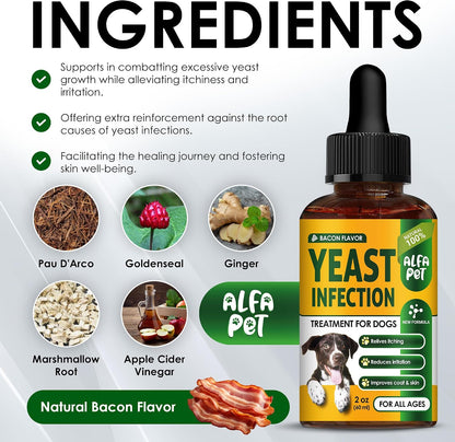 Yeast Infection Treatment for Dogs – Liquid Herbal Supplement – Bacon Flavour, 60 ml