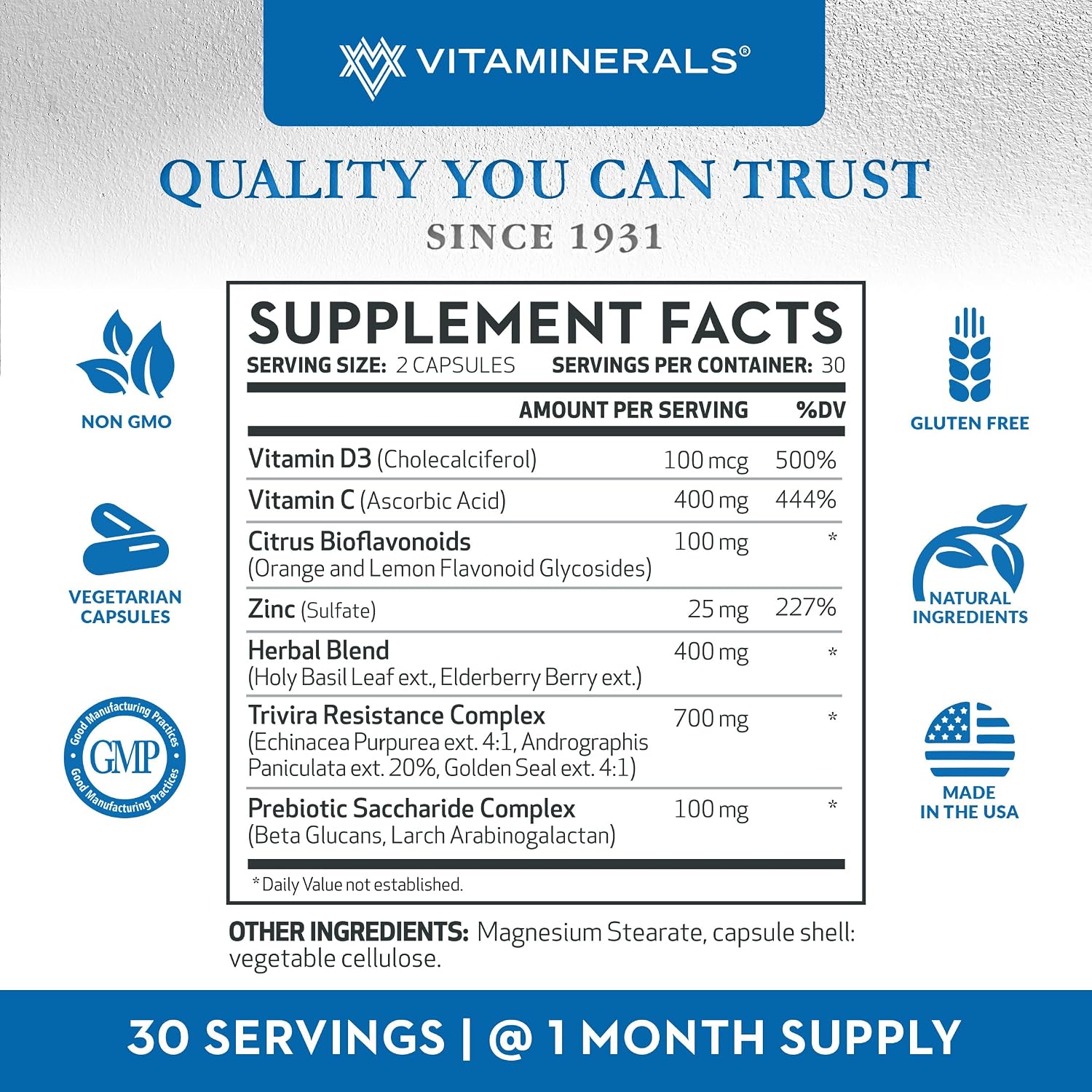 Vitaminerals® TRIVIRA | Vitamin C | Vitamin D3 | Zinc | Herbs | Prebiotics | 60 Vegetable Capsules - görsel 2