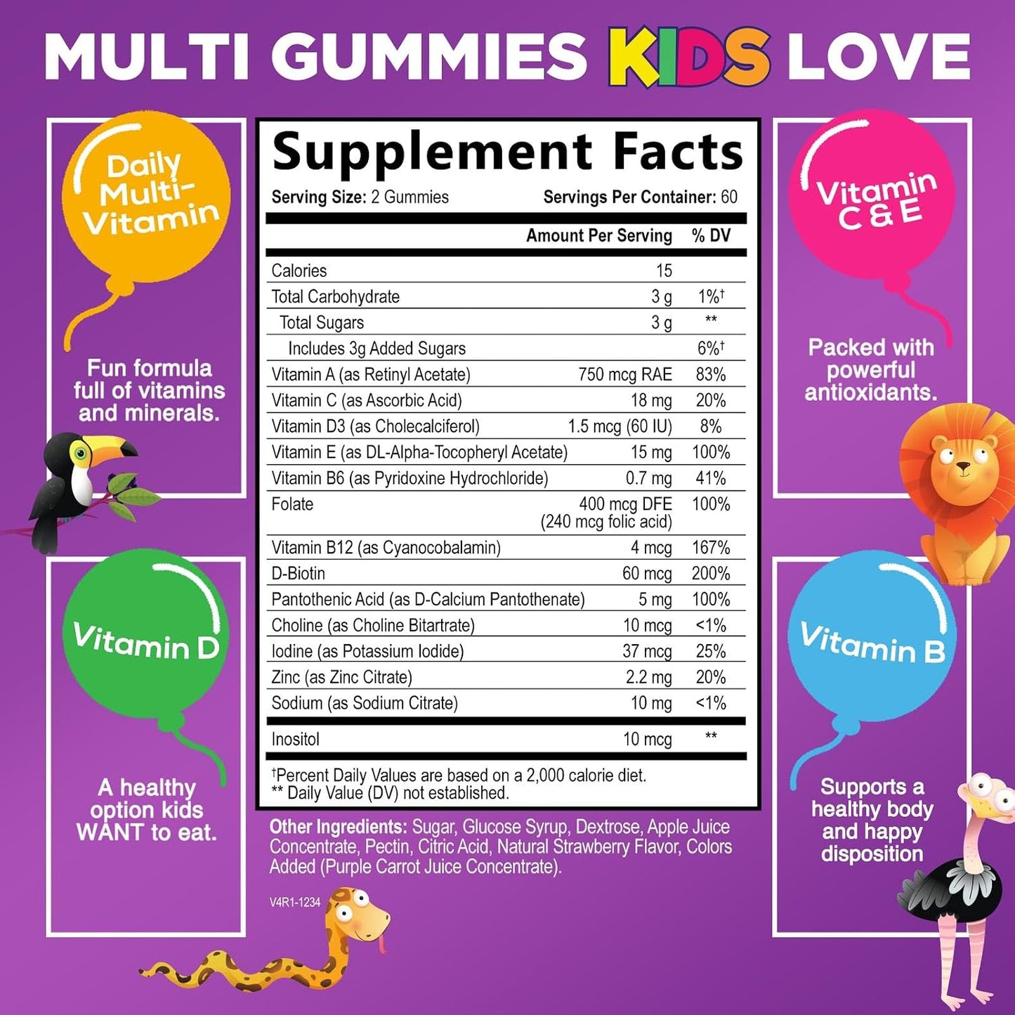 Nature's Nutrition Multivitamin for Kids - Complete Daily Children's Multi Vitamin Gummy - Natural Berry Flavour - 120 Gummies - görsel 2