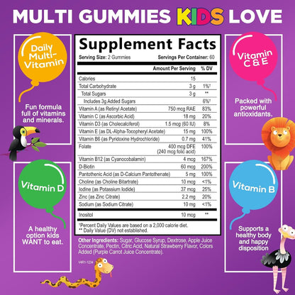 Nature's Nutrition Multivitamin for Kids - Complete Daily Children's Multi Vitamin Gummy - Natural Berry Flavour - 120 Gummies