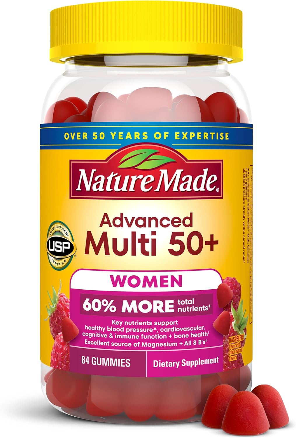 Nature Made Advanced Multivitamin Gummies 50+ for Women with Magnesium Citrate, Vitamin D3, Zinc, Calcium & All 8 B Vitamins, 84 Count - görsel 1