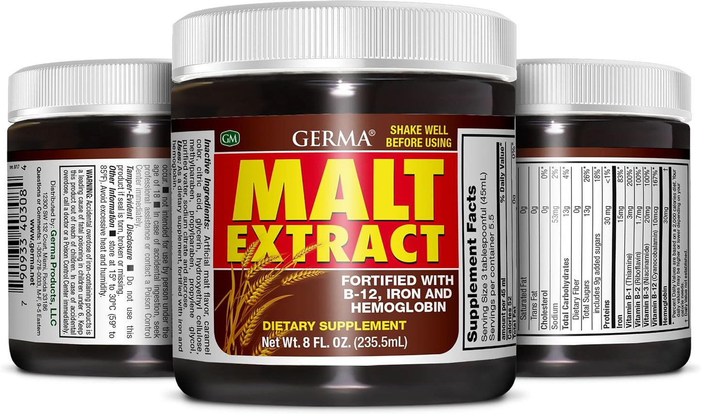 Germa Malt Extract Liquid Food Supplement – Pure Concentrated Barley Malt – 236 ml (8 fl oz) - görsel 1