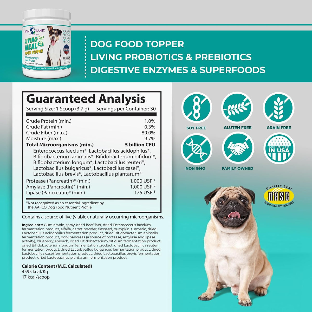 Vital Planet Pet Living Meal Dog Powder with Enzymes, Superfoods & Probiotics (111g, 30 Servings) - görsel 2
