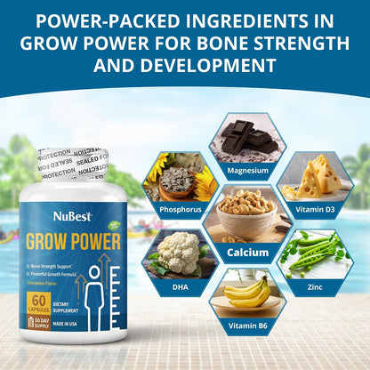 NuBest Grow Power - Calcium, Magnesium, Vitamin D3, Zinc & Multivitamin Supplement for Ages 10+