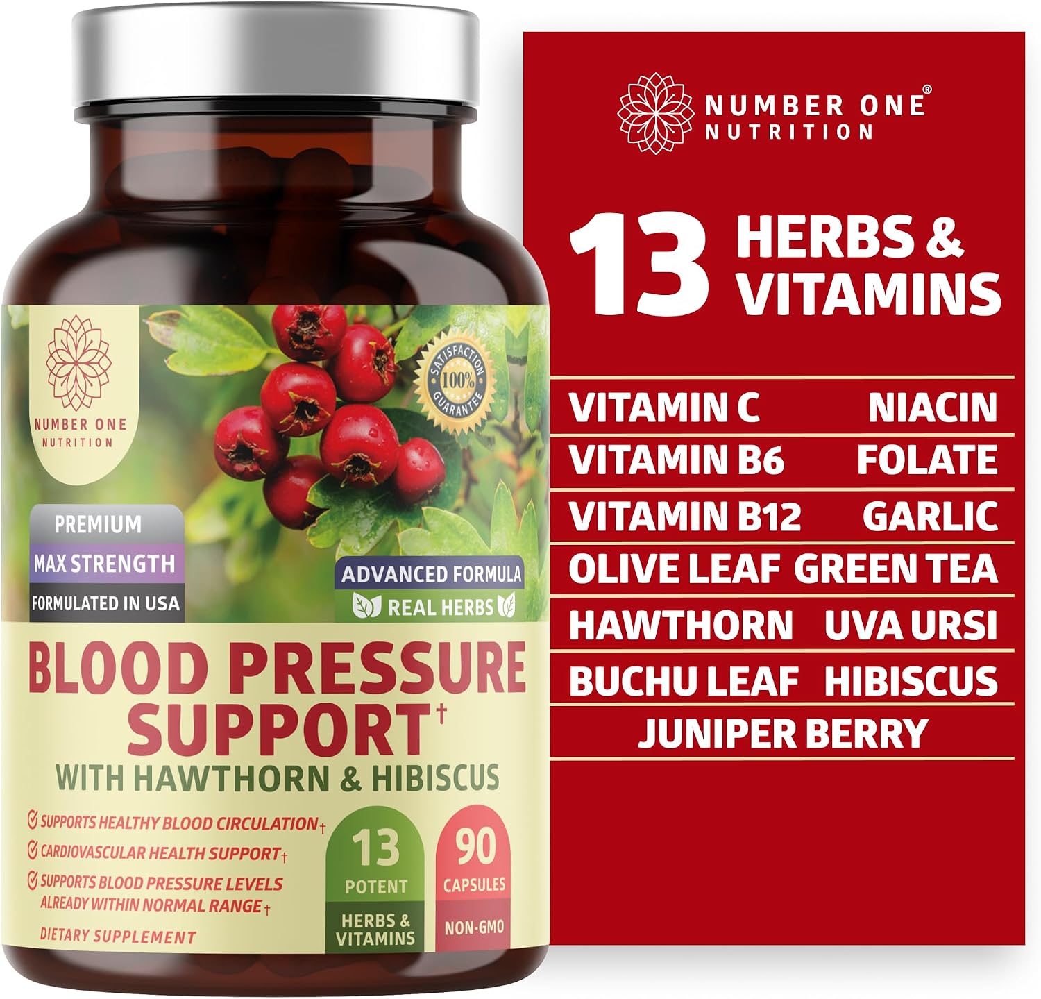 Premium Blood Pressure Support with Hawthorn and Hibiscus – 90 Capsules - görsel 1