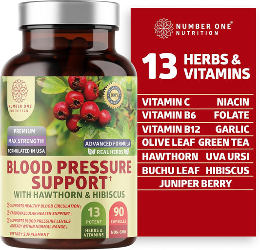 Premium Blood Pressure Support with Hawthorn and Hibiscus – 90 Capsules