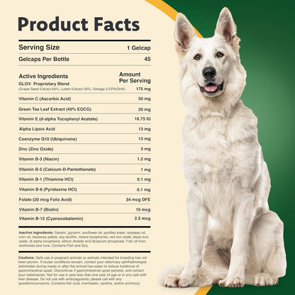 Ocu-GLO Vision Supplement for Small Dogs - 45 Liquid Gelcaps with Lutein, Omega-3 & Antioxidants