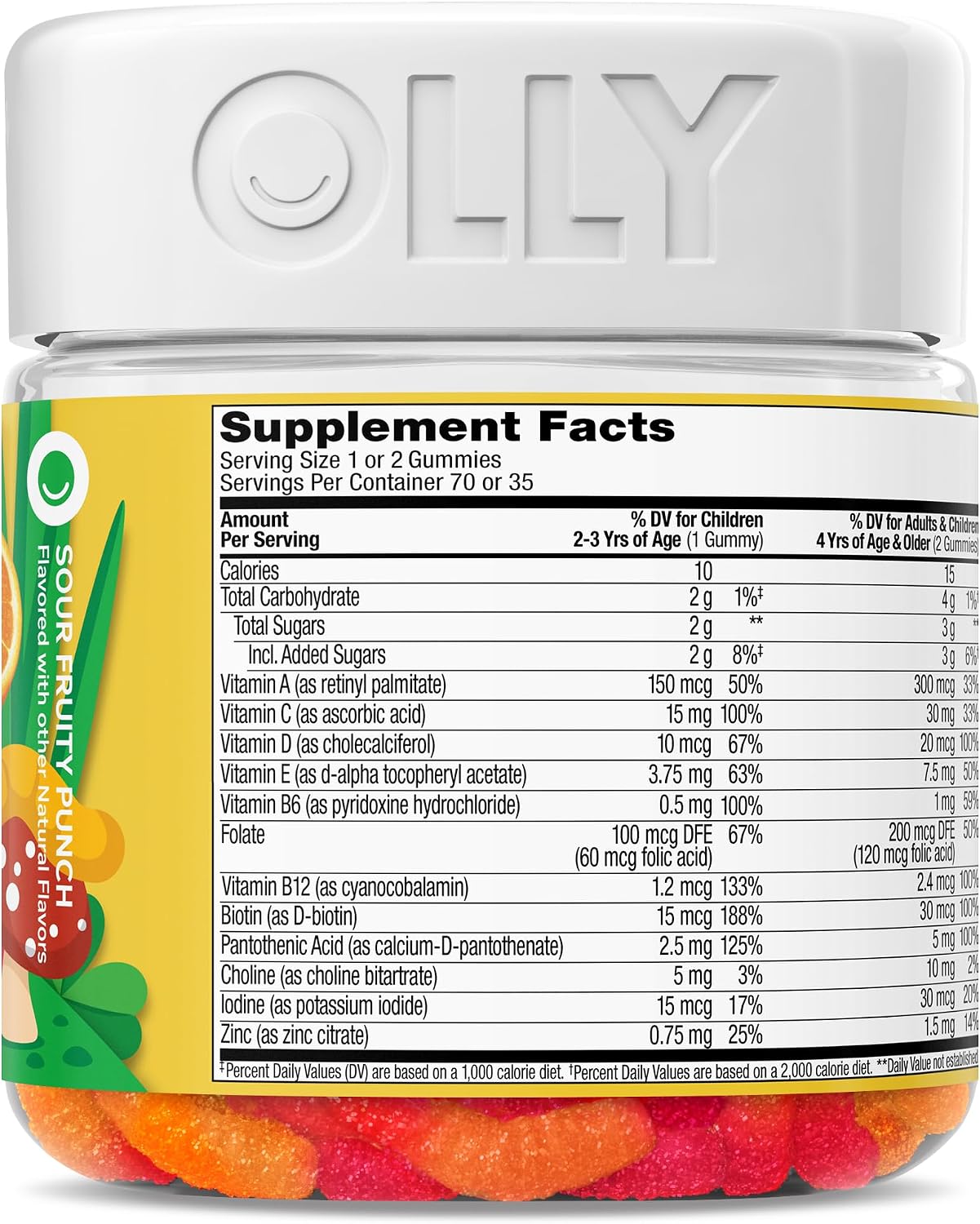 OLLY Kids Multivitamin Gummy, Overall Health and Immune Support, Vitamins A, C, D, E, Bs and Zinc, Sour Fruity Punch, 70 Gummies - görsel 8
