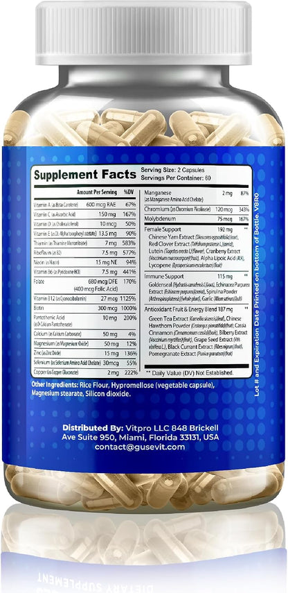 Gusevit 37-in-1 Women's Multivitamin for Immune Function, Energy Metabolism, Bone & Skin Health & Hair Maintenance – with Vitamin C, D3, Folic Acid, B-Complex, Biotin, Zinc & More – 120 Tablets