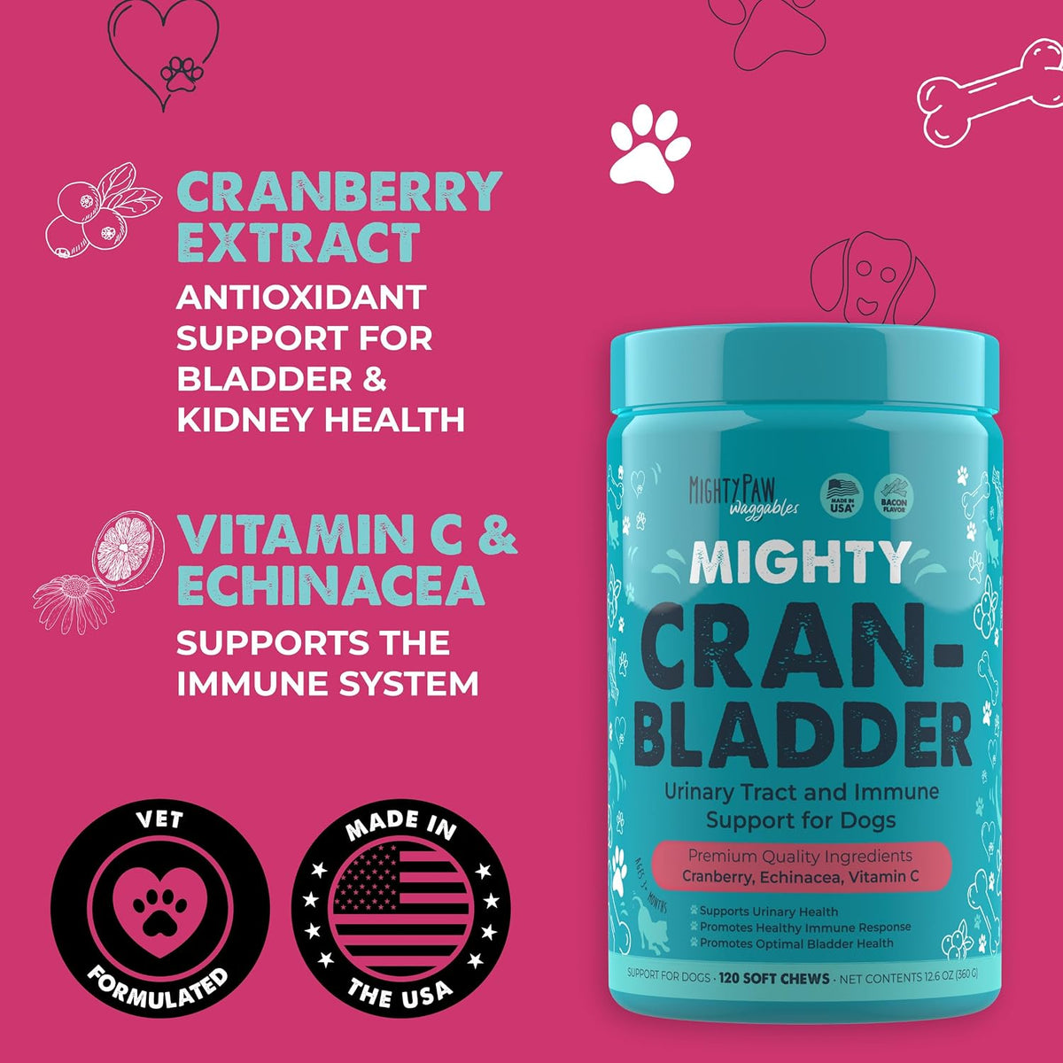 Mighty Paw Waggables Cran-Bladder – Cranberry Supplement for Dogs (120 Chews) - görsel 3
