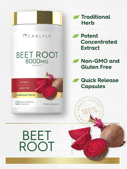 Carlyle Beet Root Capsules, 120 Count – Quick Release, Non-GMO & Gluten-free Supplement