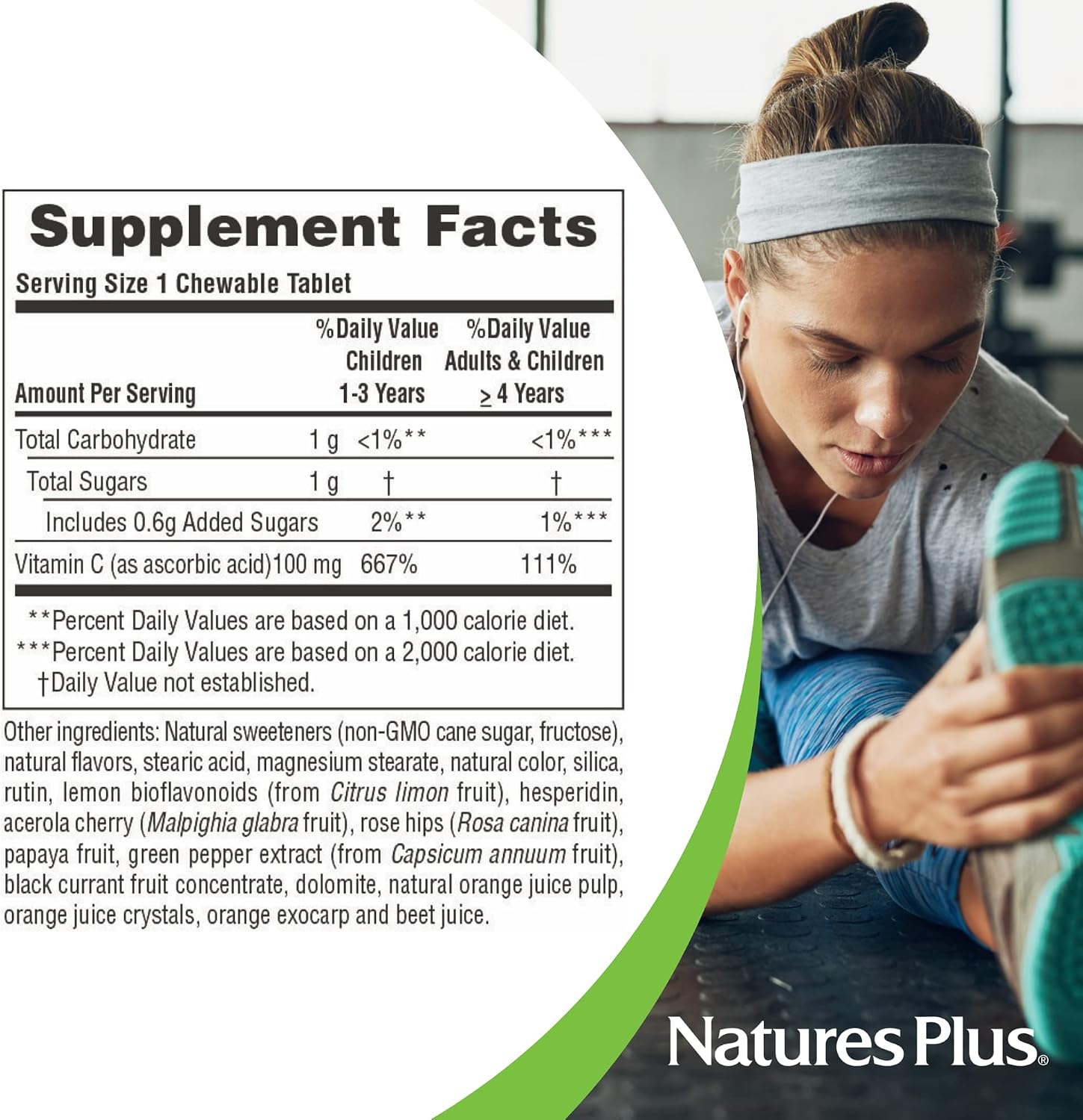 NaturesPlus Orange Juice Jr. Vitamin C Chewable Tablets - 100 mg - 180 Tablets - görsel 5