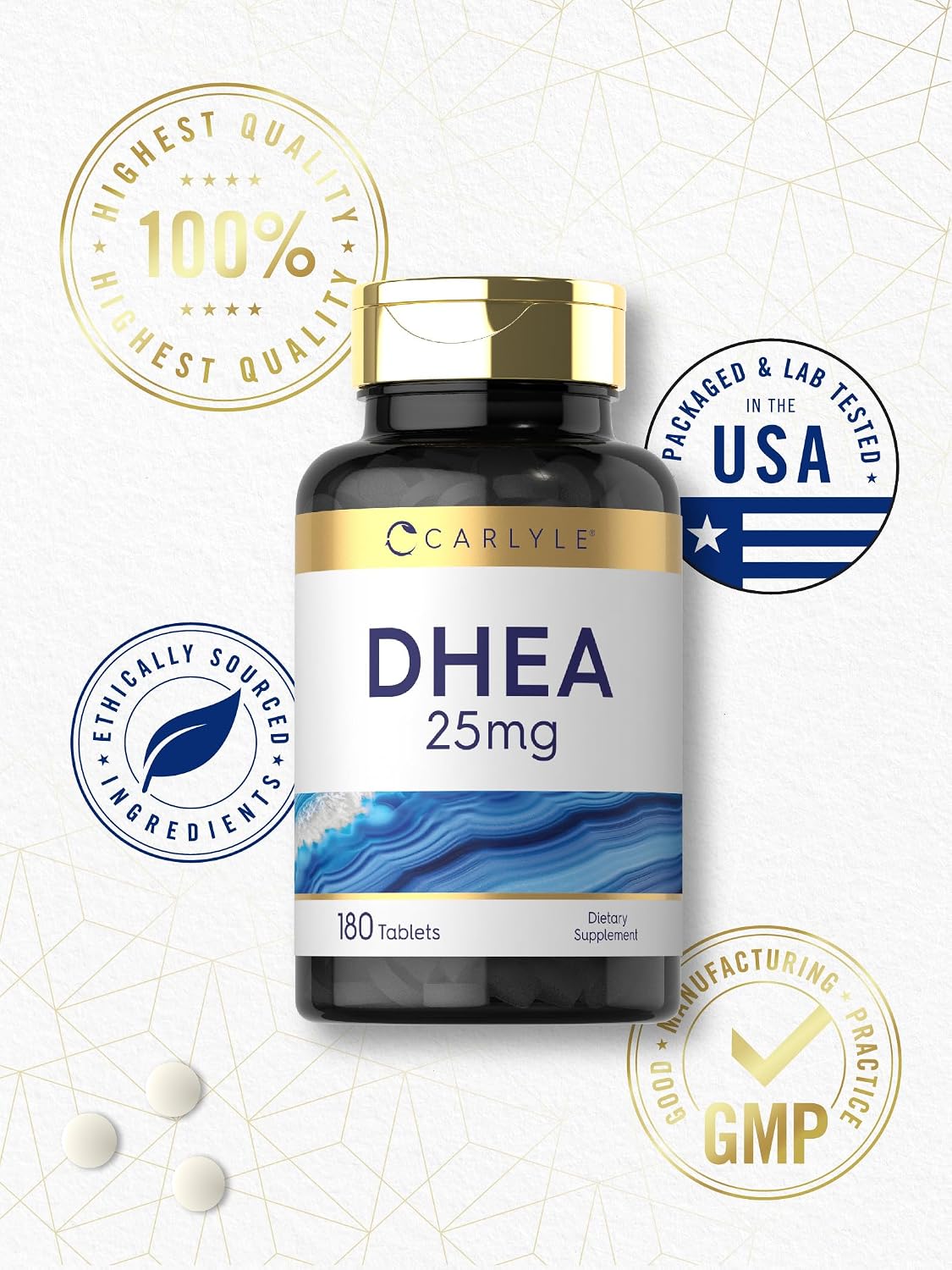 Carlyle DHEA 25 mg Supplement – 180 Vegetarian Tablets, Non-GM & Gluten-Free - görsel 6