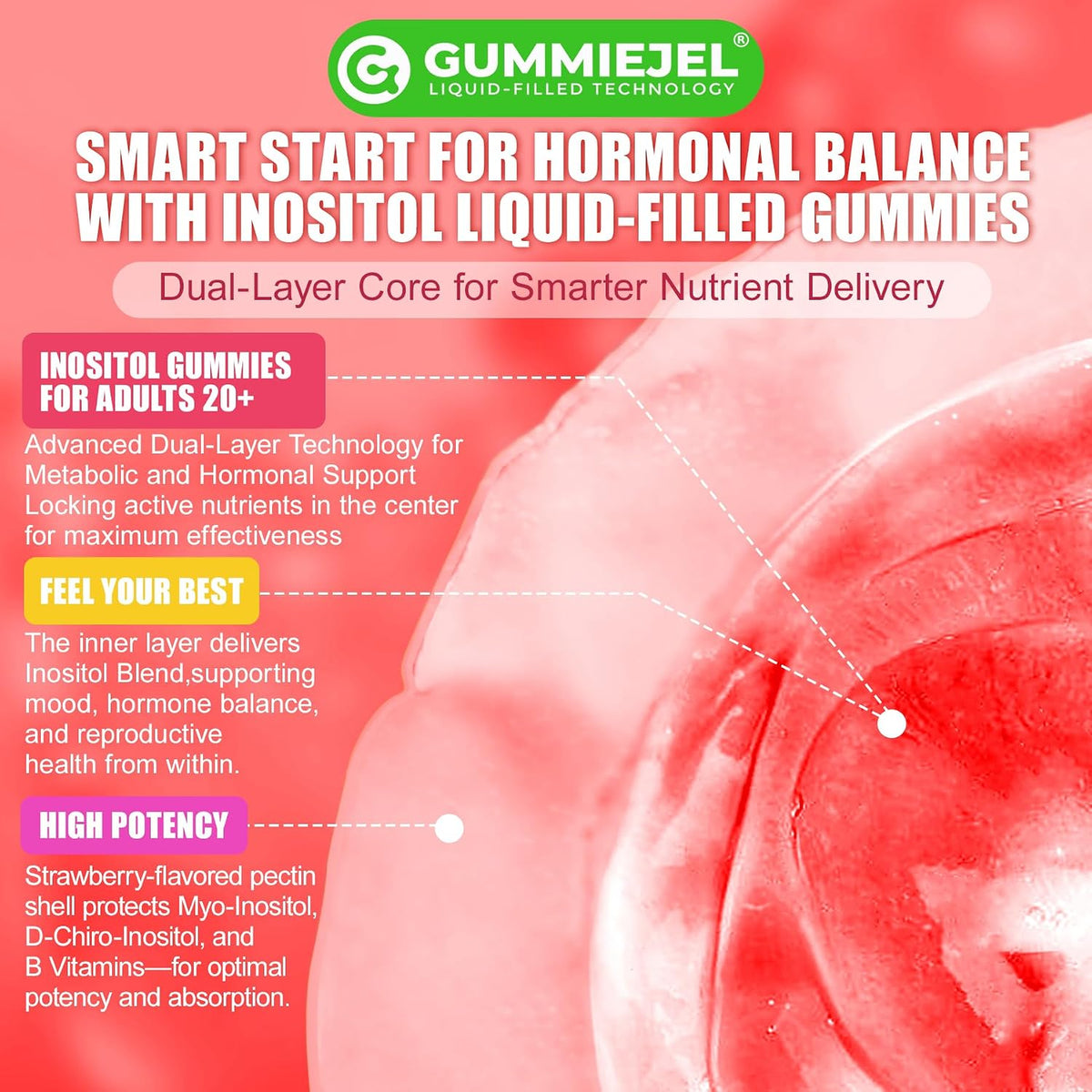 Nextdia Inositol Gummies with Evening Primrose Oil for Women - 40:1 Ratio Myo-Inositol 2000mg & D-Chiro Inositol 50mg with Vitamin D3, B6, B12 & Zinc, Sugar-Free, Vegan (60 Gummies) - görsel 8