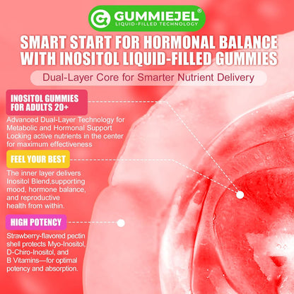 Nextdia Inositol Gummies with Evening Primrose Oil for Women - 40:1 Ratio Myo-Inositol 2000mg & D-Chiro Inositol 50mg with Vitamin D3, B6, B12 & Zinc, Sugar-Free, Vegan (60 Gummies)